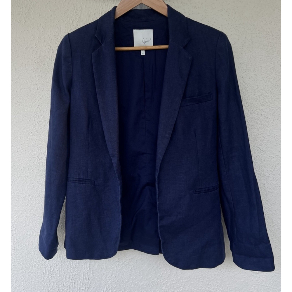 Joie Blazer 2 Linen Silk Lightweight Jacket Navy Luxury Classic Minimal Career